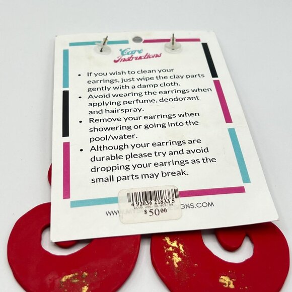 Swanky Designs Rajah Drop Earrings in Red NWT - Picture 5 of 5